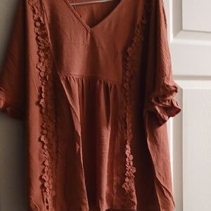 Women's Brown Top with Lace Detailing